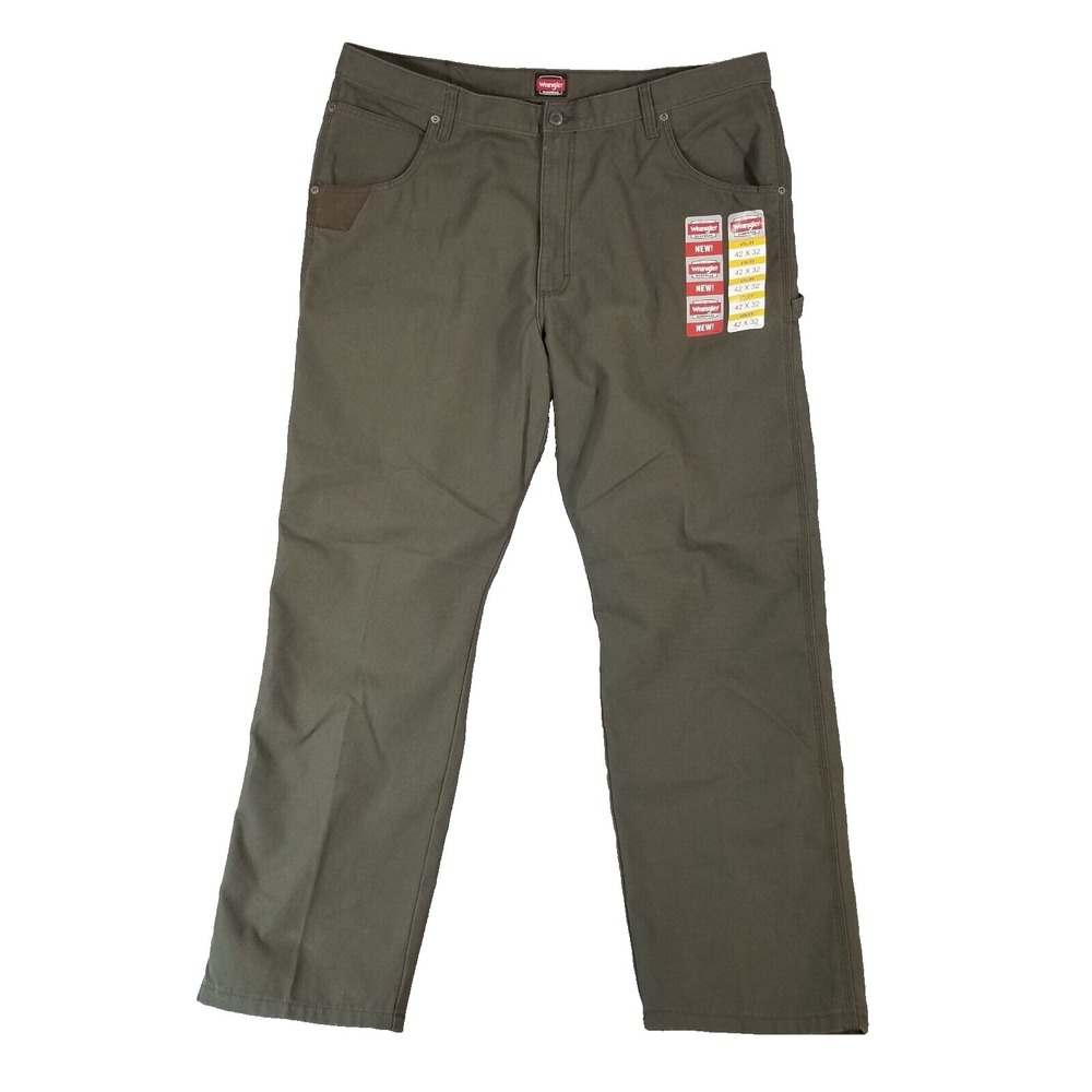 Wrangler Workwear Mens Utility Pants 42x32‎ Khaki Green Heavy Duty New
